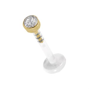 Bioplast push in labret with 18k gold jewelled disc