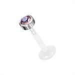 Labret push in en Bioplast avec disque en titanium et pierre