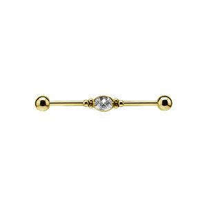 24k gold plated jewelled industrial barbell