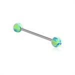 Tongue barbell with uv twisted flower balls