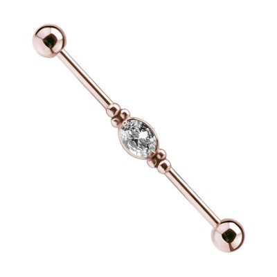 Barbell industriel plaqué or rose 24k avec une pierre