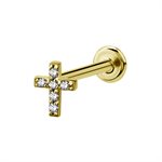 Labret interne plaqué or 24k avec une croix et des pierres