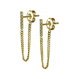 Boucles d'oreilles avec pierres et chaines plaquées or 24k