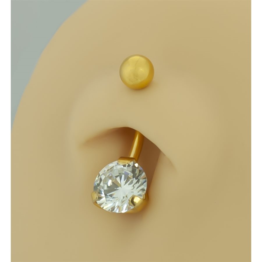 Banane de nombril plaqué or 24k avec zircon rond