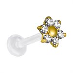 Labret push in en Bioplast avec fleur en or 18k avec pierre