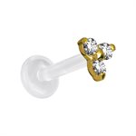 Labret push in en Bioplast avec trinité en or 18k et pierre