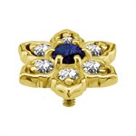 18k gold internal flower attachment with royal blue topaz