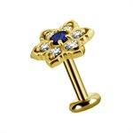 18k gold internal flower attachment with royal blue topaz